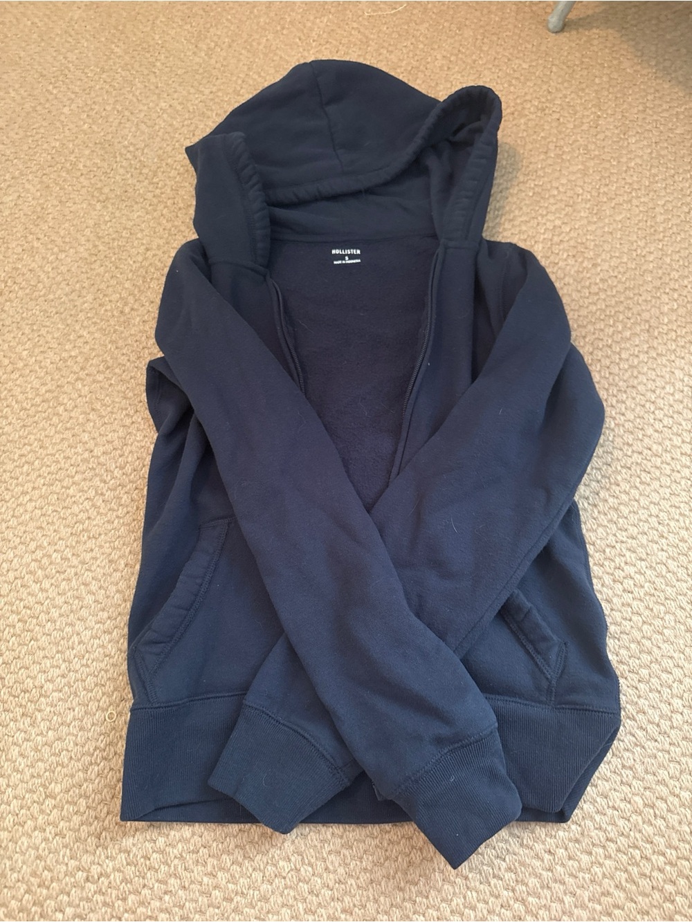 Hollister Navy Blue Full Zip Fleece Hoodie - Size Small